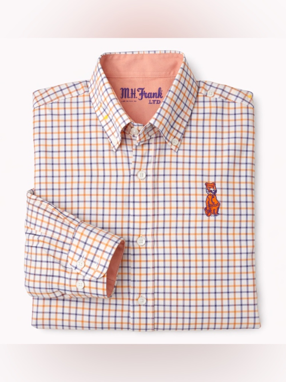 Clemson MH Frank Ltd Men’s Button Down Shirt Large 41-42 Orange & Purple Check